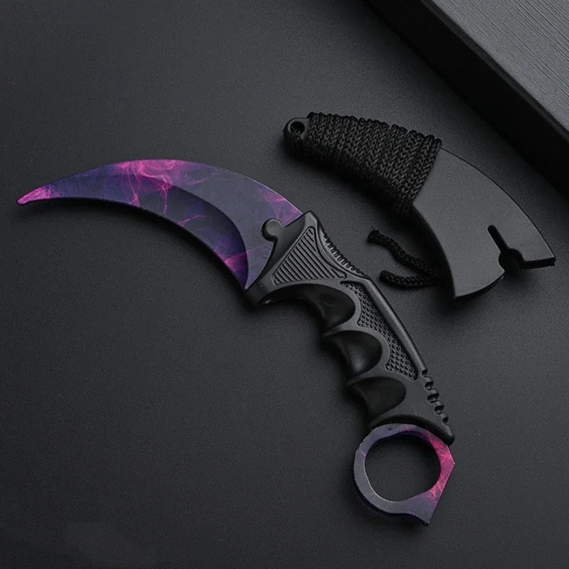 7 Styles Karambit Metal Model with Plastic Sheath Game Peripheals Colorful Claw Knives Outdoor Training Props Safety Toys Boy