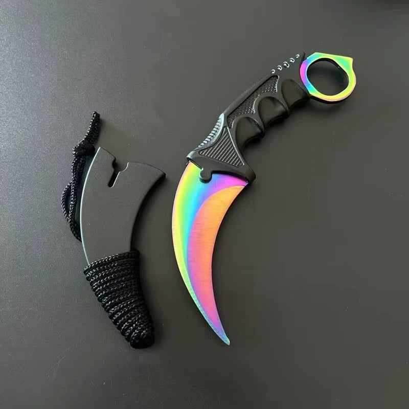 7 Styles Karambit Metal Model with Plastic Sheath Game Peripheals Colorful Claw Knives Outdoor Training Props Safety Toys Boy