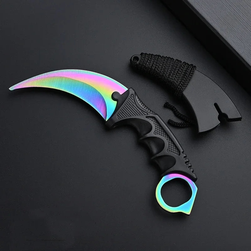 7 Styles Karambit Metal Model with Plastic Sheath Game Peripheals Colorful Claw Knives Outdoor Training Props Safety Toys Boy