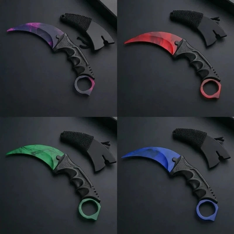 7 Styles Karambit Metal Model with Plastic Sheath Game Peripheals Colorful Claw Knives Outdoor Training Props Safety Toys Boy